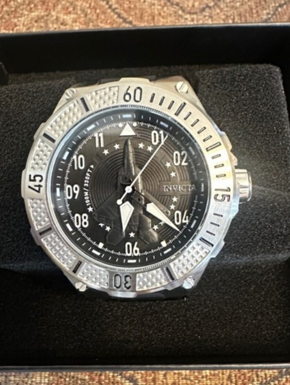 Men  Silver and Black Pilot Motif Men's 60mm Black  Watch